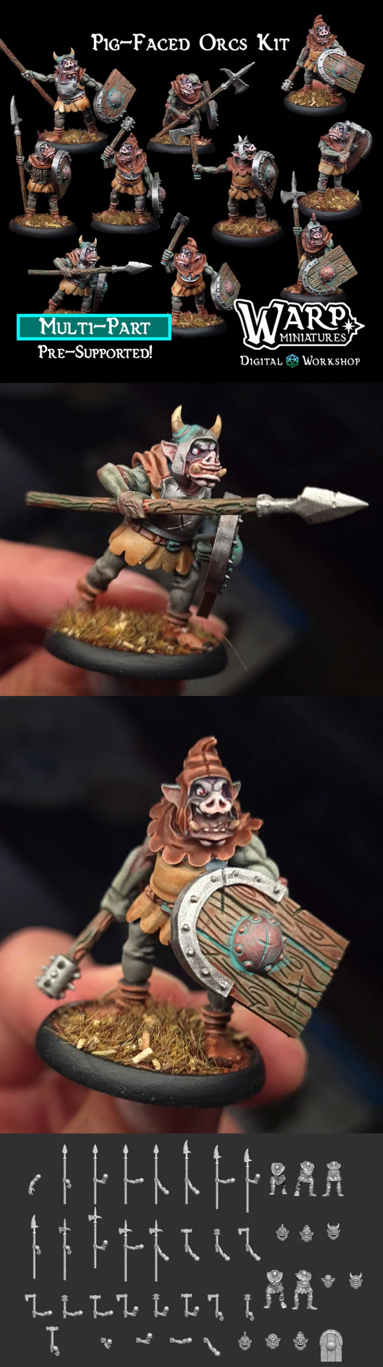 Warploque迷你模型：猪脸奥克族3D打印模型|Warploque Miniatures – Pig-Faced Orcs Kit – 3D Print Model