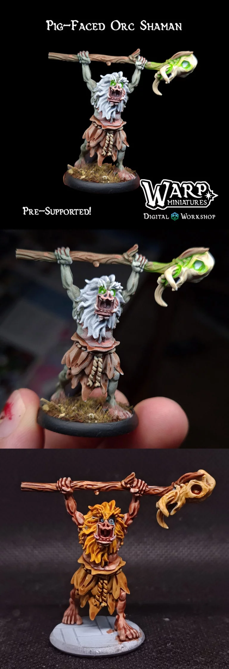 Warploque迷你模型：猪脸 Orc萨满|Warploque Miniatures – Pig-Faced Orc Shaman – 3D Print Model