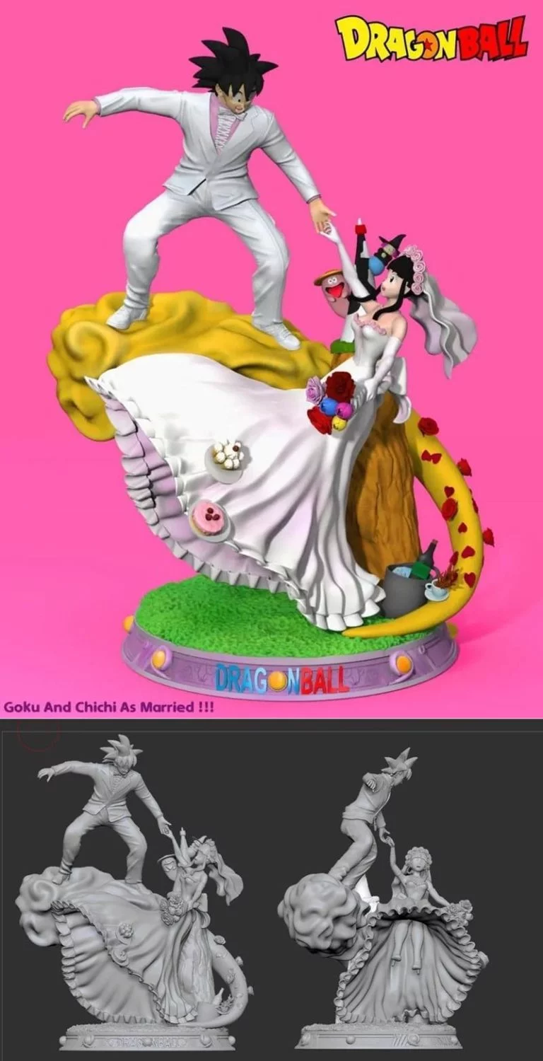 悟空与奇比结婚——3D打印模型|Goku and Chichi Maried – 3D Print Model STL