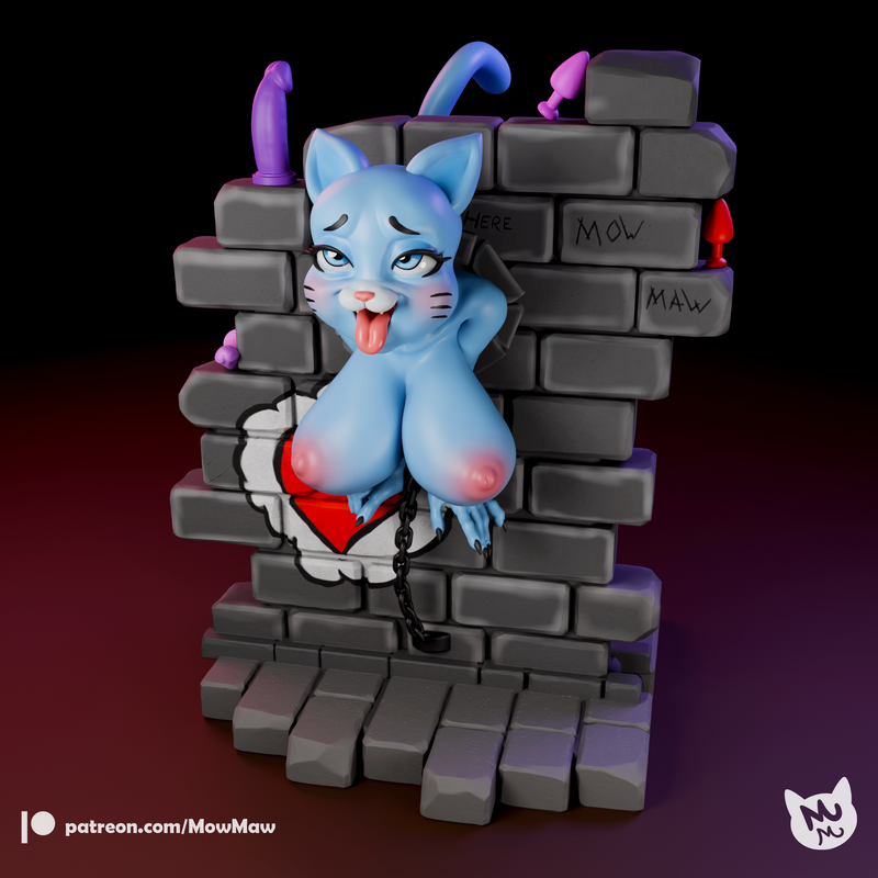 Mow Maw 3D打印模型：蓝色妈妈猫（毛绒版）|Mow Maw Sculpts – Blue Mommy Cat (Furry) – 3D Print Model
