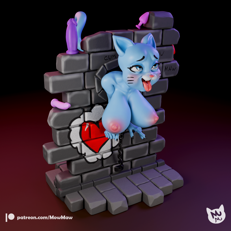 Mow Maw 3D打印模型：蓝色妈妈猫（毛绒版）|Mow Maw Sculpts – Blue Mommy Cat (Furry) – 3D Print Model