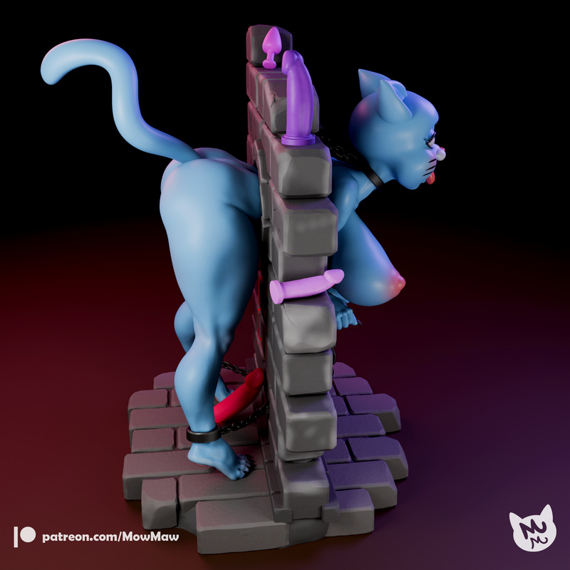 Mow Maw 3D打印模型：蓝色妈妈猫（毛绒版）|Mow Maw Sculpts – Blue Mommy Cat (Furry) – 3D Print Model
