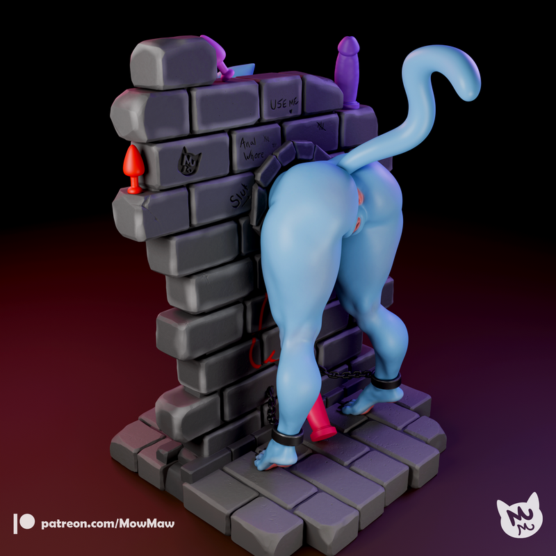 Mow Maw 3D打印模型：蓝色妈妈猫（毛绒版）|Mow Maw Sculpts – Blue Mommy Cat (Furry) – 3D Print Model