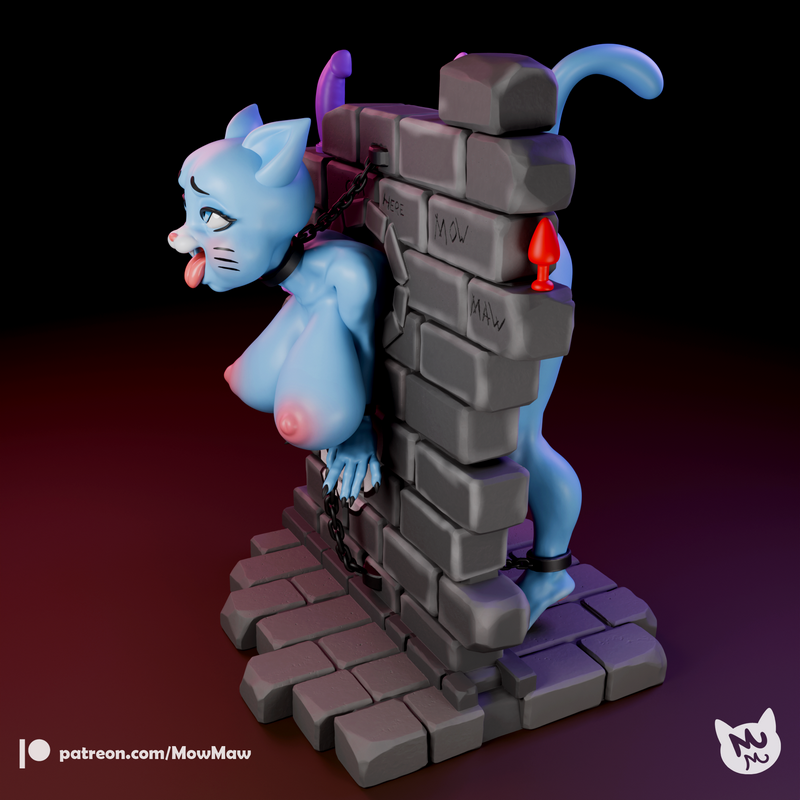 Mow Maw 3D打印模型：蓝色妈妈猫（毛绒版）|Mow Maw Sculpts – Blue Mommy Cat (Furry) – 3D Print Model
