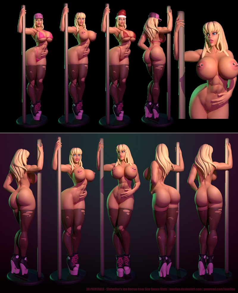 Texelion旗下3D打印模型：动漫角色“Stripper Jen”三款变体|Texelion – Stripper Jen (3 variants) – 3D Print Model STL