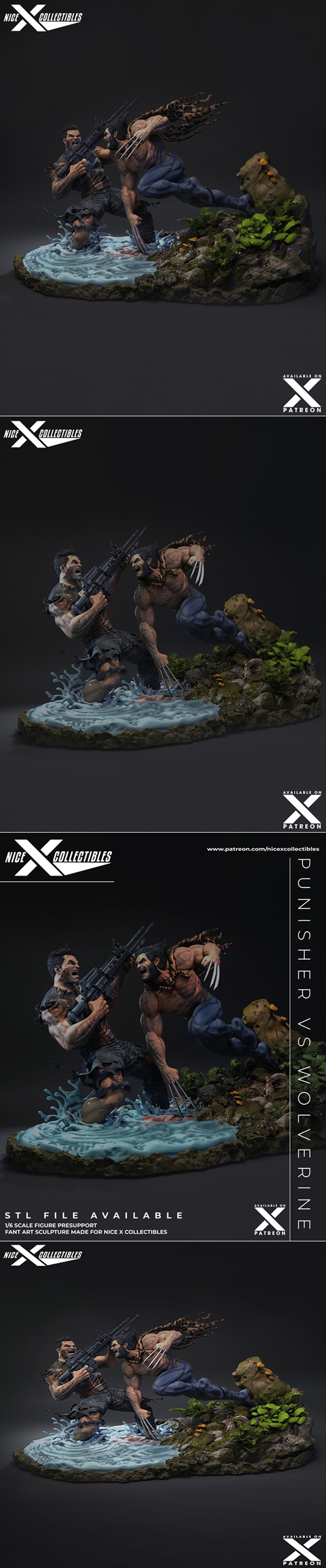 Nice X Collectibles - 狼人 vs 惩罚者 - 3D打印模型|Nice X Collectibles – Wolverine vs Punisher – 3D Print Model STL