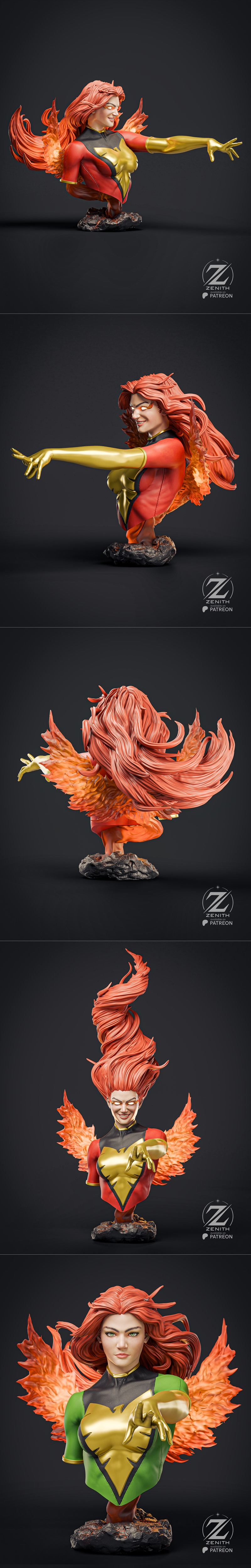 Zenith Studios出品的神奇女侠菲尼克斯形态3D打印模型|Zenith Studios – Jean Grey Phoenix Bust – 3D Print Model STL