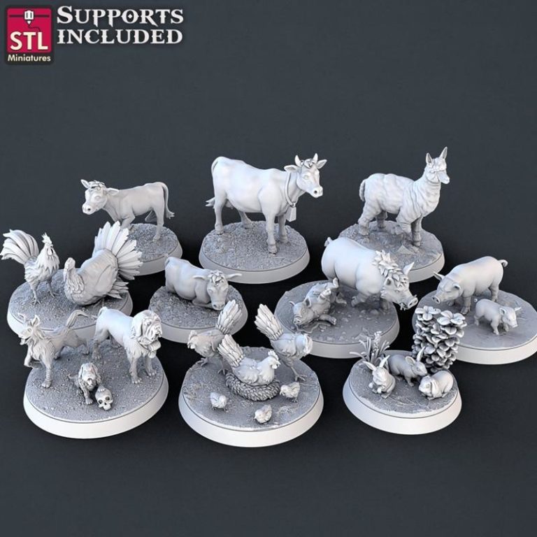 STL迷你模型-农场动物套装|STL Miniatures – Farm Animals Set – 3D Print Model STL