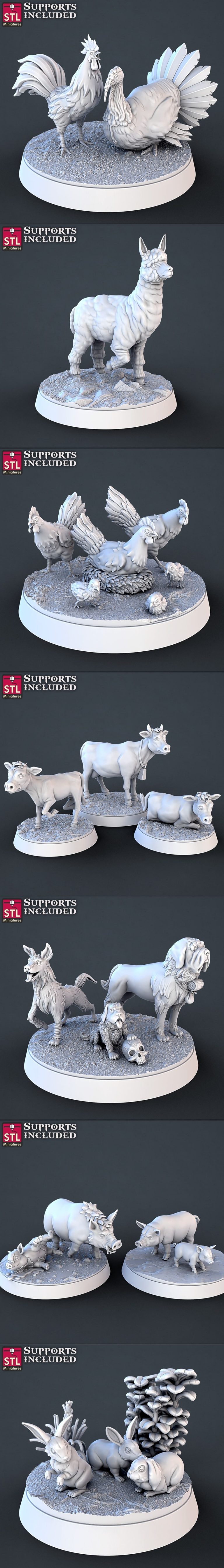 STL迷你模型-农场动物套装|STL Miniatures – Farm Animals Set – 3D Print Model STL