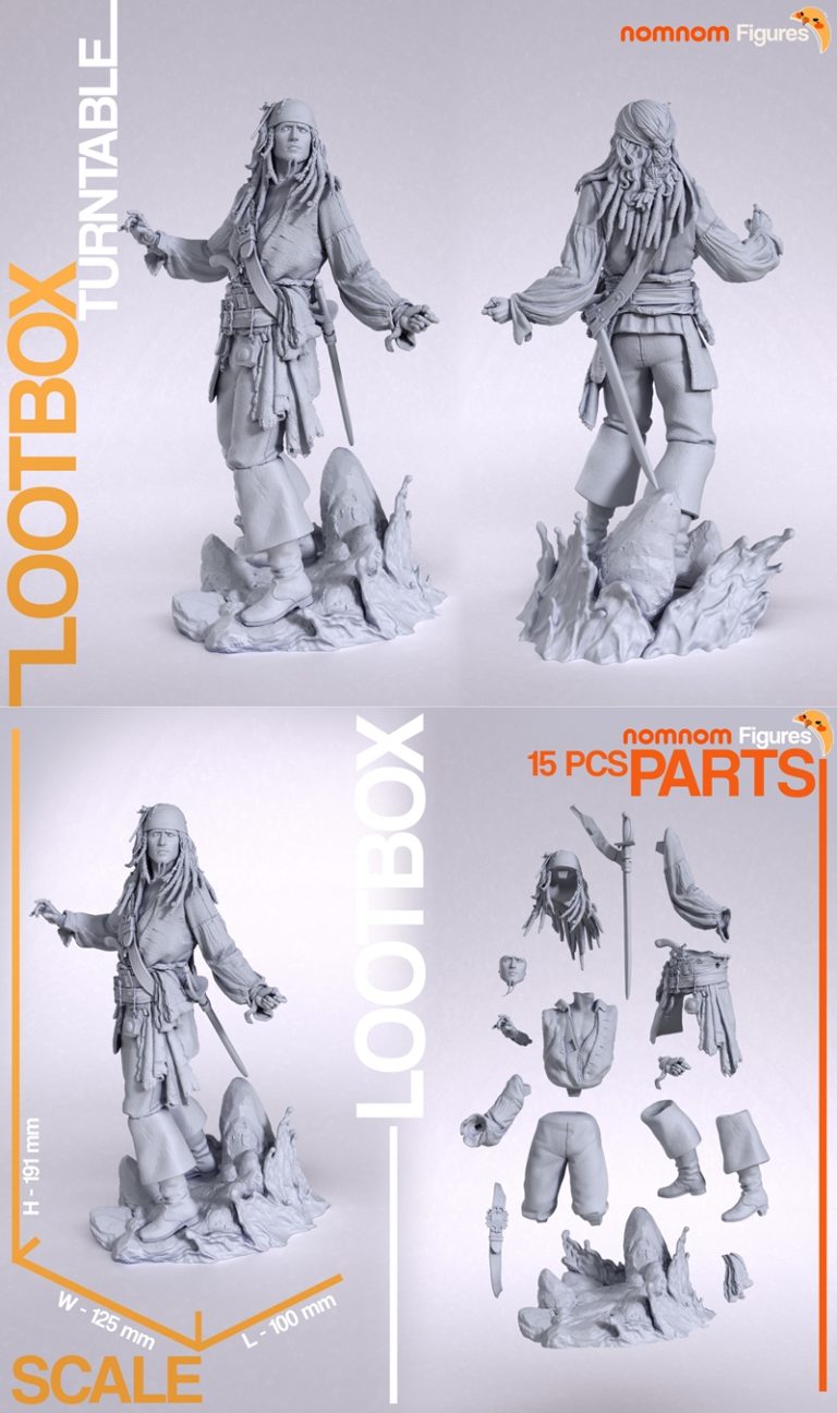 杰克·斯派罗 3D打印模型|Nomnom Figures – Jack Sparrow – Pirates of the Carribean – 3D Print Model STL