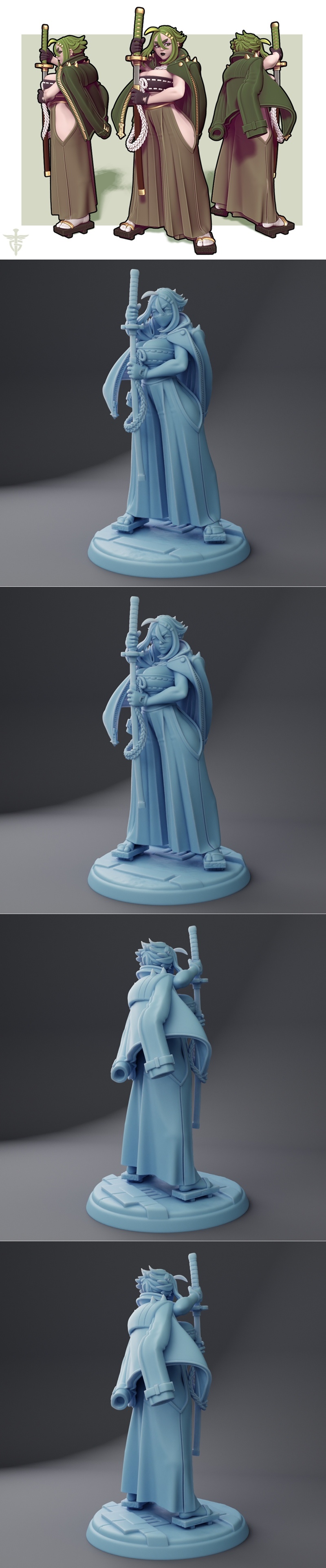 双女神迷你模型 - 中里 - 3D打印雕塑|Twin Goddess Miniatures – Midori – 3D Print Model STL