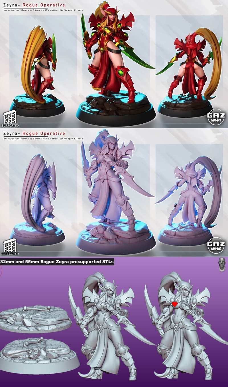 Gaz Minis - 塞纳尼尔 - 3D打印模型|Gaz Minis – Valeera Sanguinar – 3D Print Model STL