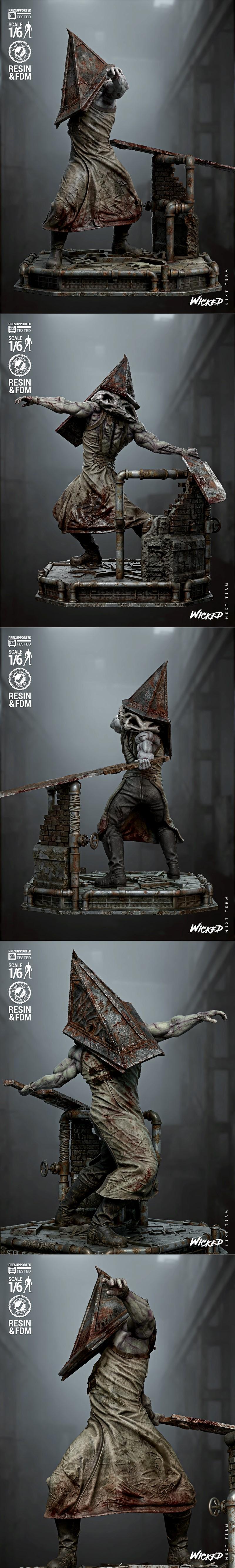 邪恶之巅——金字塔头雕塑3D打印模型|Wicked – Pyramid Head Sculpture – 3D Print Model STL