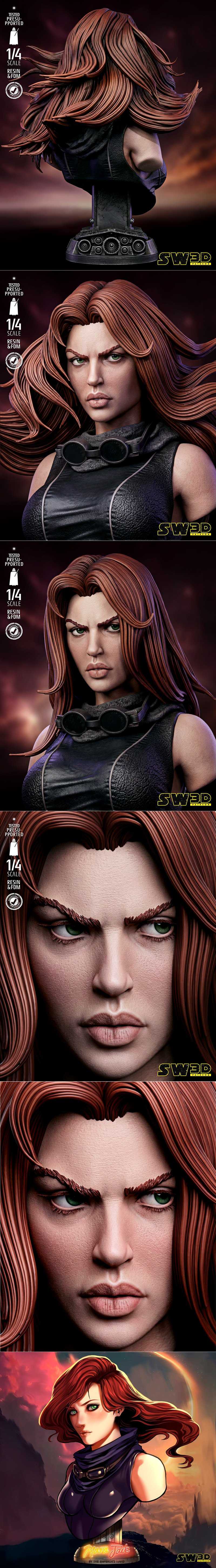 SW3D - 马拉·杰德 bust portrait - 3D打印模型|SW3D – Mara Jade Bust Portrait – 3D Print Model STL