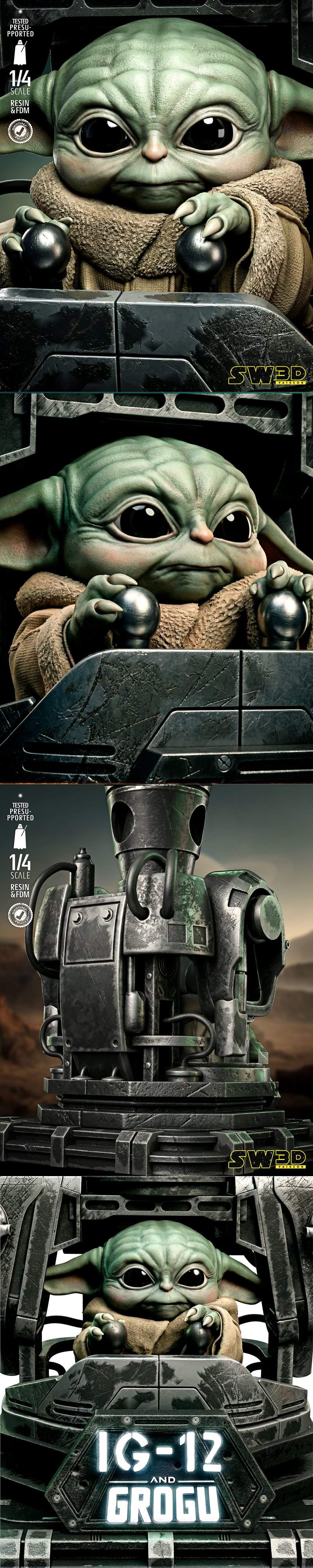 SW3D - 《曼达洛人》格鲁古人物头像3D打印模型|SW3D – IG 12 and Grogu Bust Portrait – 3D Print Model STL