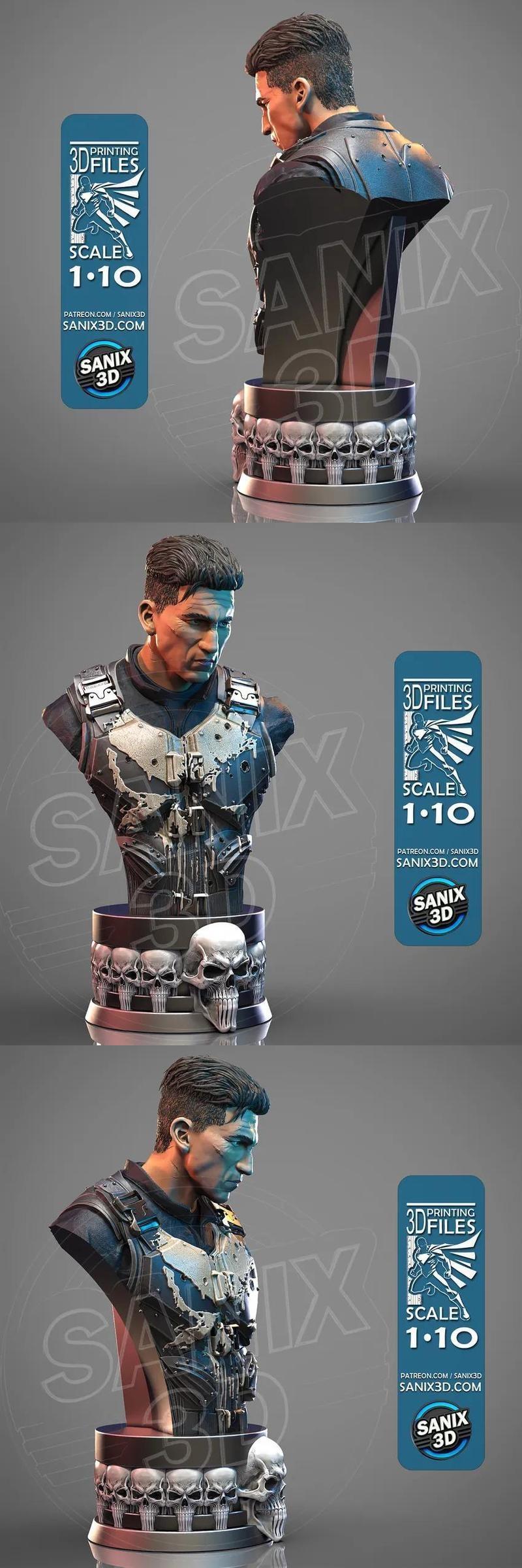 Sanix - Punisher Bust - 3D打印模型|Sanix – Punisher Bust – 3D Print Model STL