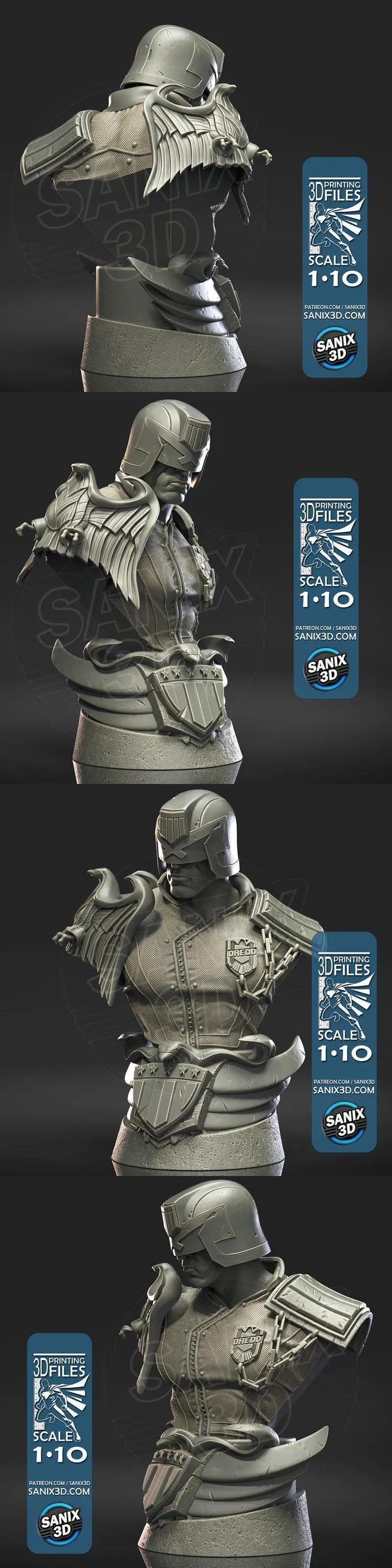 Sanix 3D打印模型：Judge Dredd角色雕塑|Sanix – Judge Dredd Bust – 3D Print Model STL