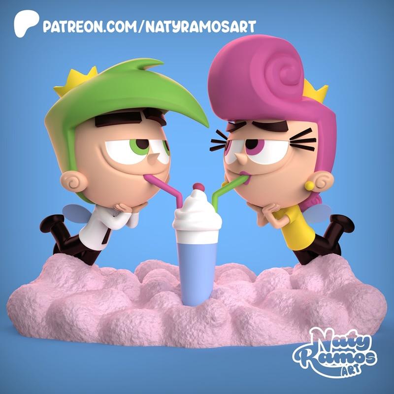 Naty Ramos 3D打印模型：Cosmo与Wanda cosplay角色雕塑|Naty Ramos – Cosmo y Wanda – 3D Print Model STL