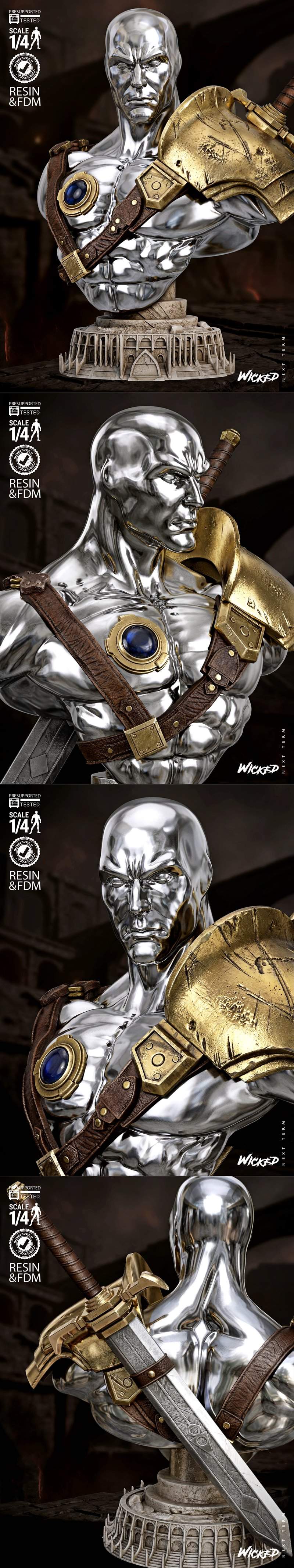 银色突袭者雕像 3D打印模型|Wicked – Silver Surfer Portrait Bust – 3D Print Model STL