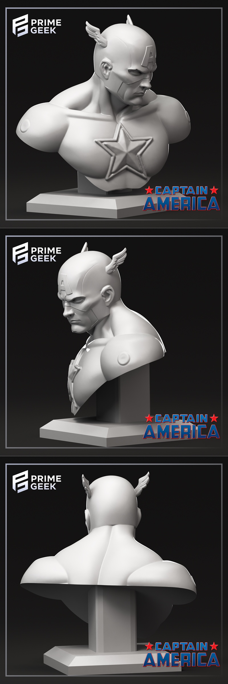 Prime Geek - 美国队长 3D打印模型|Prime Geek – Captain America Bust – 3D Print Model STL