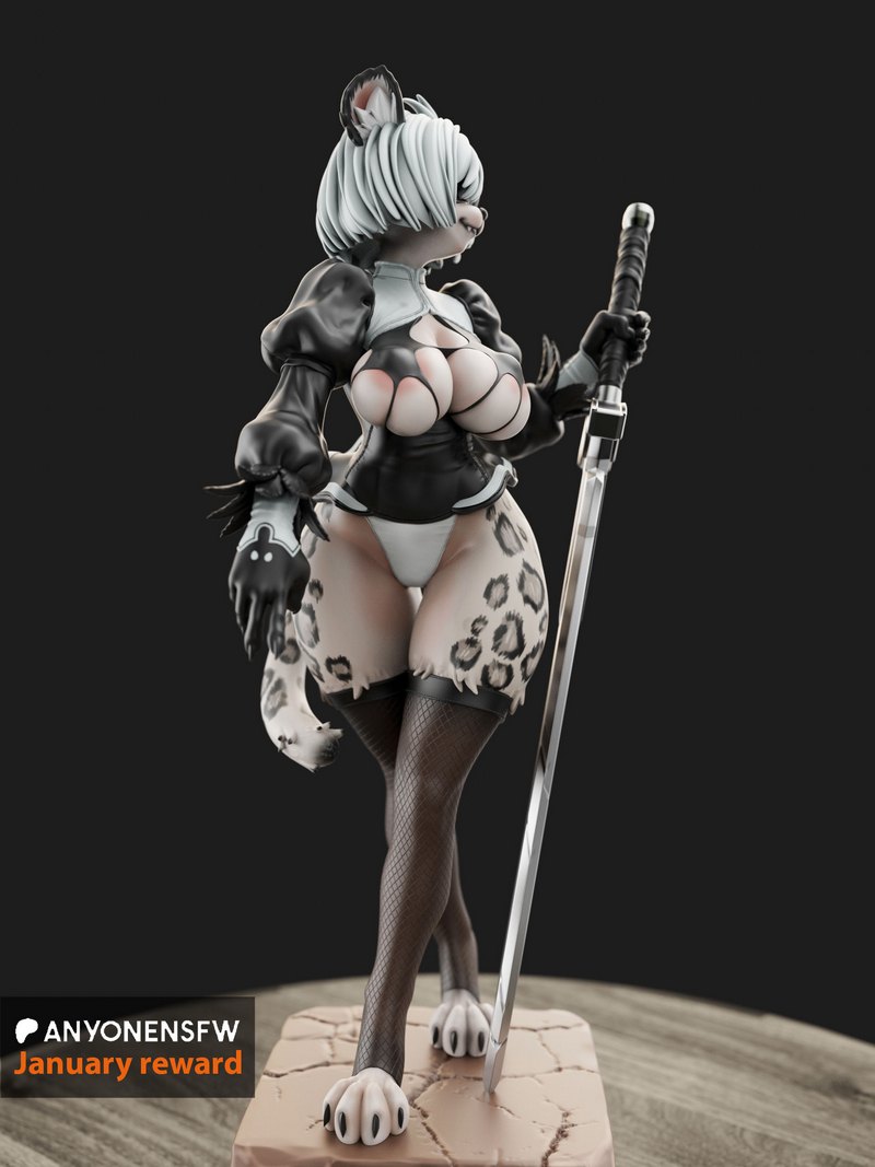 2B毛绒模型3D打印版|AnyoneNSFW – 2B Furry – 3D Print Model