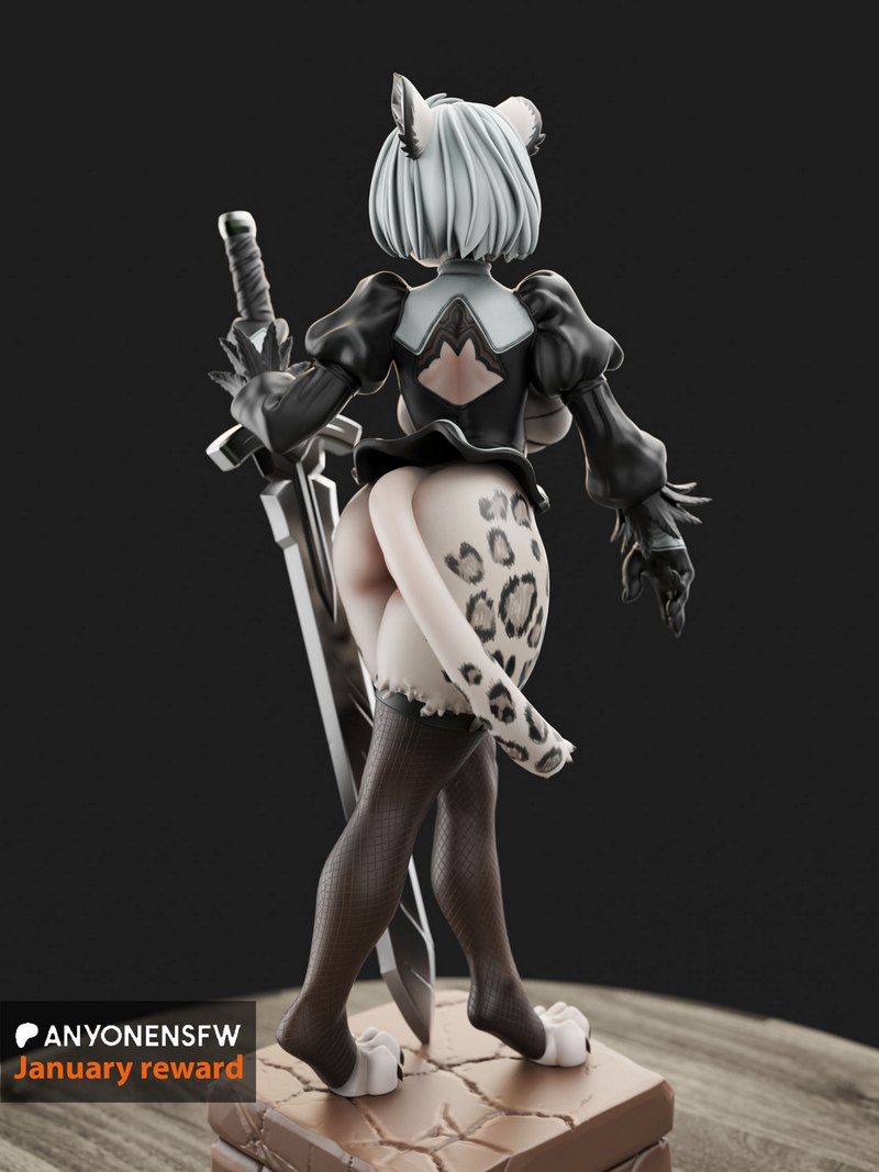 2B毛绒模型3D打印版|AnyoneNSFW – 2B Furry – 3D Print Model