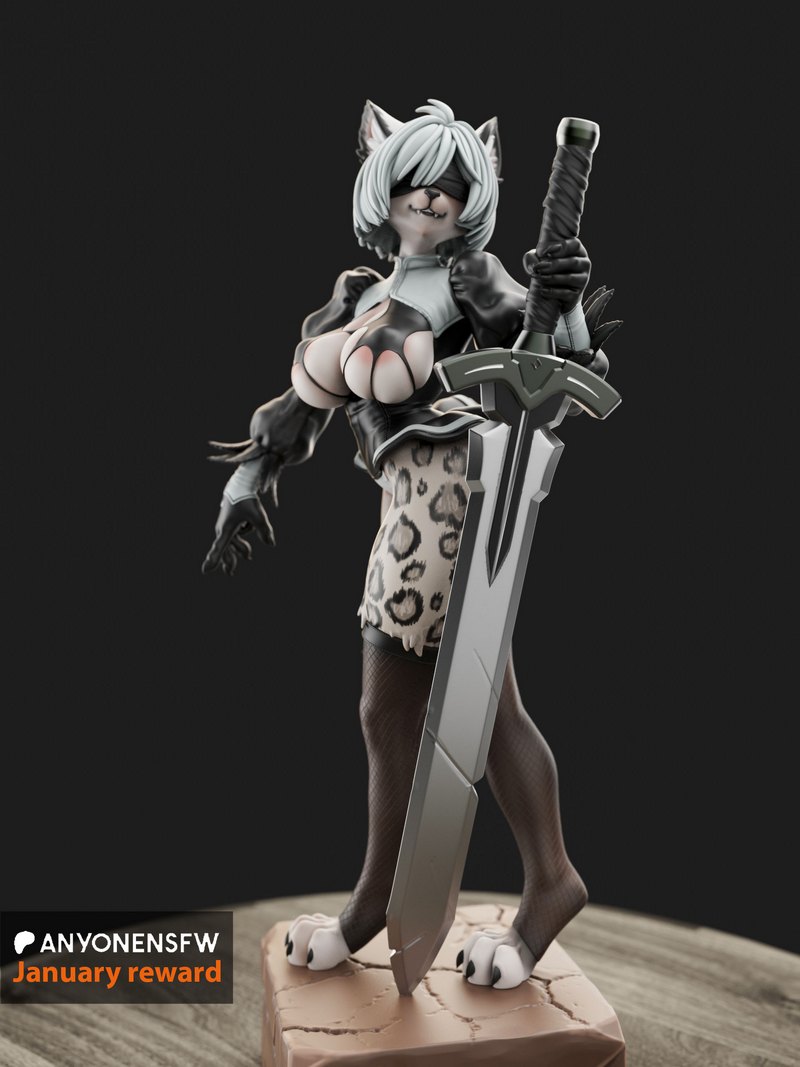 2B毛绒模型3D打印版|AnyoneNSFW – 2B Furry – 3D Print Model