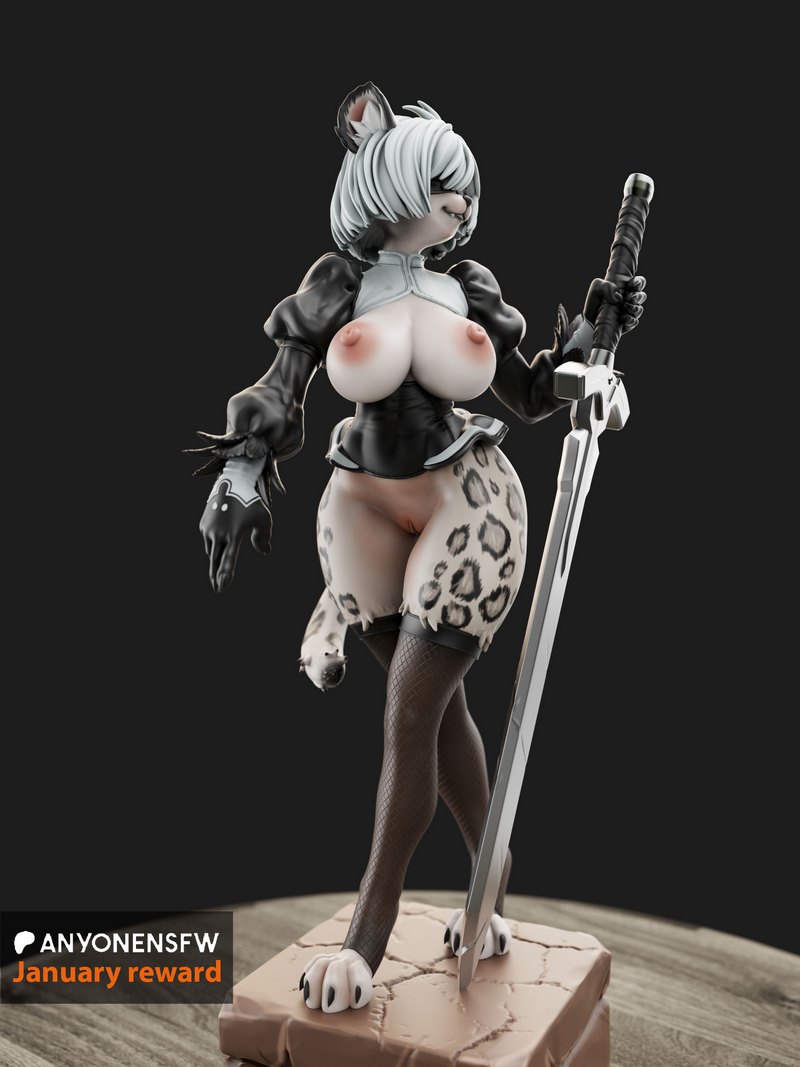 2B毛绒模型3D打印版|AnyoneNSFW – 2B Furry – 3D Print Model