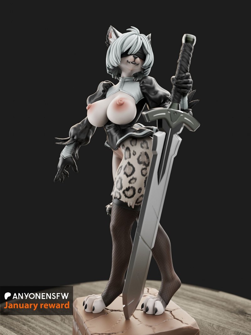 2B毛绒模型3D打印版|AnyoneNSFW – 2B Furry – 3D Print Model