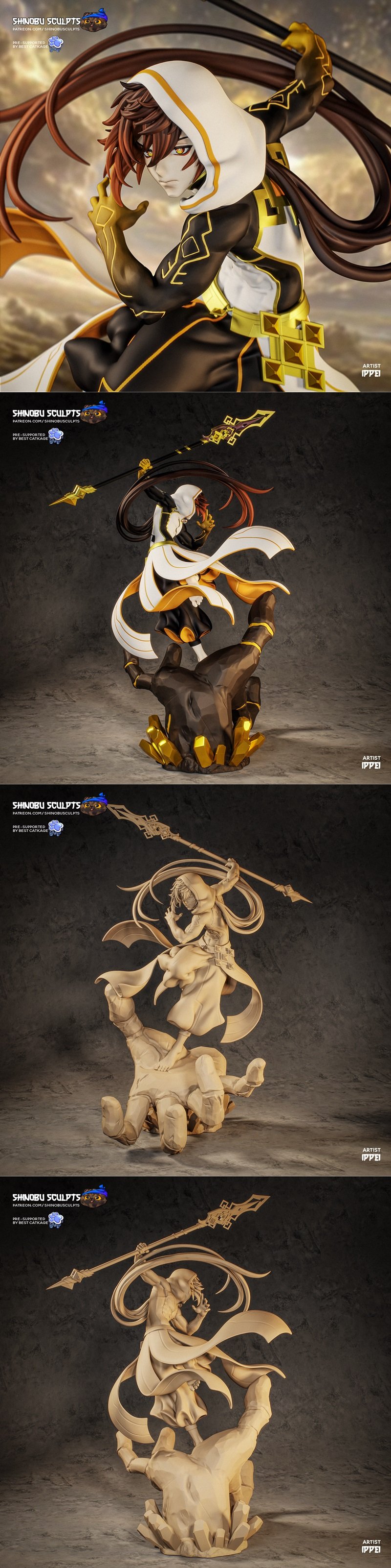 钟离3D打印模型——原神|Shinobu Sculpts – Genshin Impact – Zhongli – 3D Print Model STL
