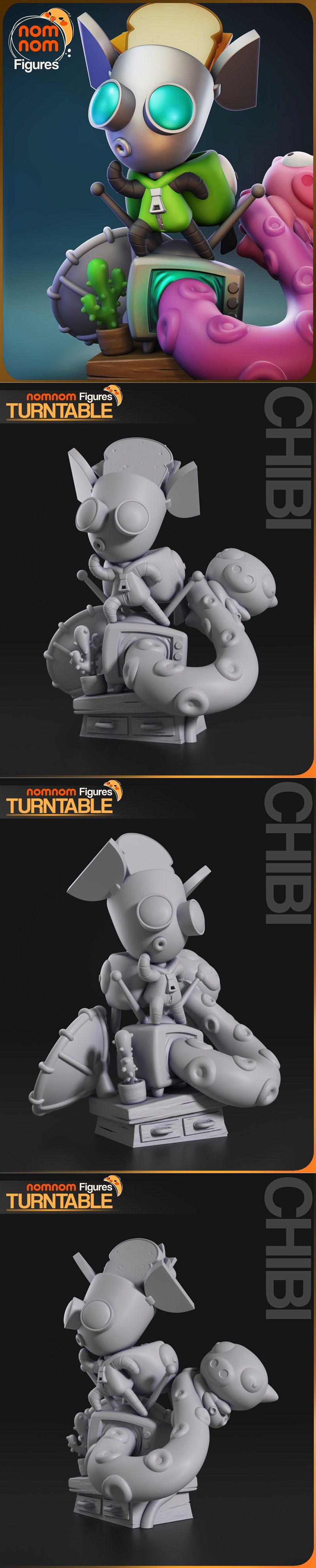 小可爱Zim 3D打印模型|Nomnom Figures – Chibi Gir – Invader Zim – 3D Print Model STL