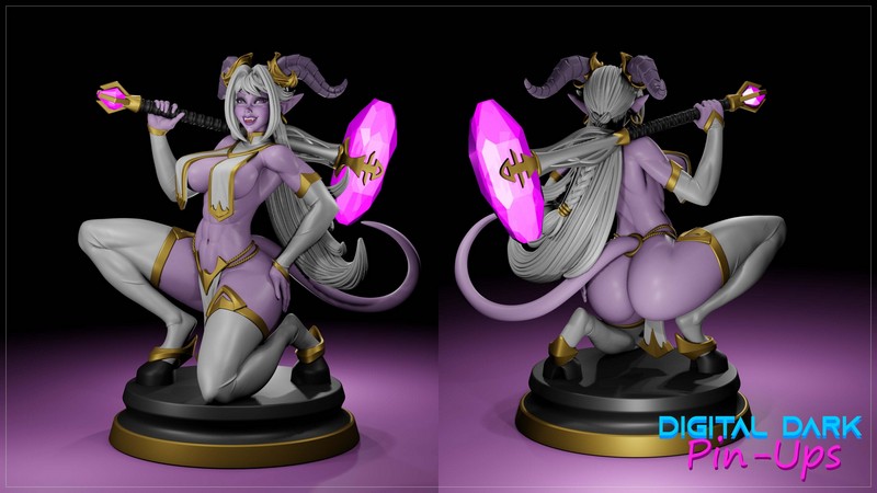 数字暗黑贴纸少女——德莱尼族女孩3D打印模型|Digital Dark Pin-Ups – Draenei Girl – 3D Print Model