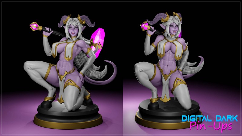 数字暗黑贴纸少女——德莱尼族女孩3D打印模型|Digital Dark Pin-Ups – Draenei Girl – 3D Print Model