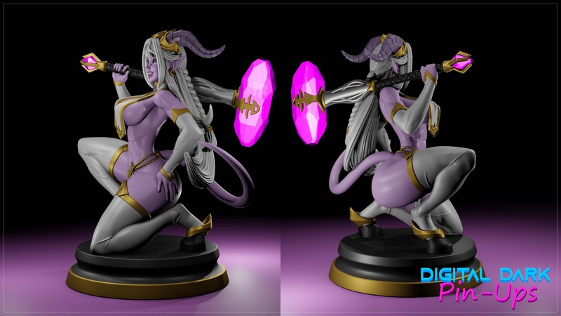 数字暗黑贴纸少女——德莱尼族女孩3D打印模型|Digital Dark Pin-Ups – Draenei Girl – 3D Print Model