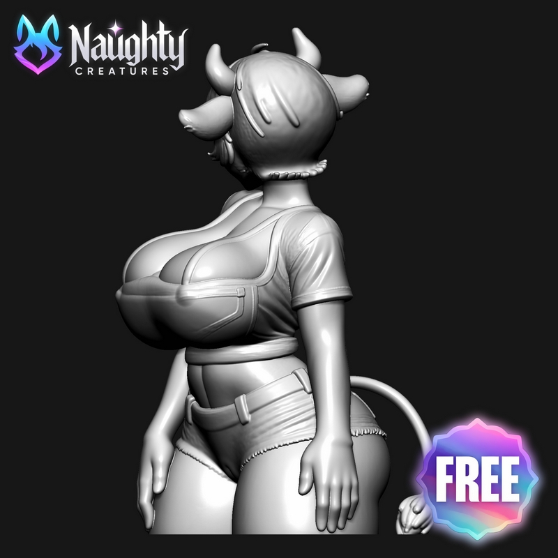 3D打印萌宠模型：毛茸牛·破洞牛仔短裤（NSFW）|Naughty Creatures – Furry Cow – Thick Ass in Frayed Denim Shorts NSFW – 3D Print Model