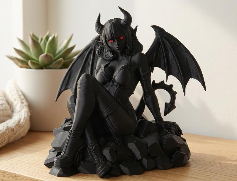 带翅膀的恶魔角色3D打印模型|Demonic Figure with Wings and Red Eyes – 3D Print Model STL