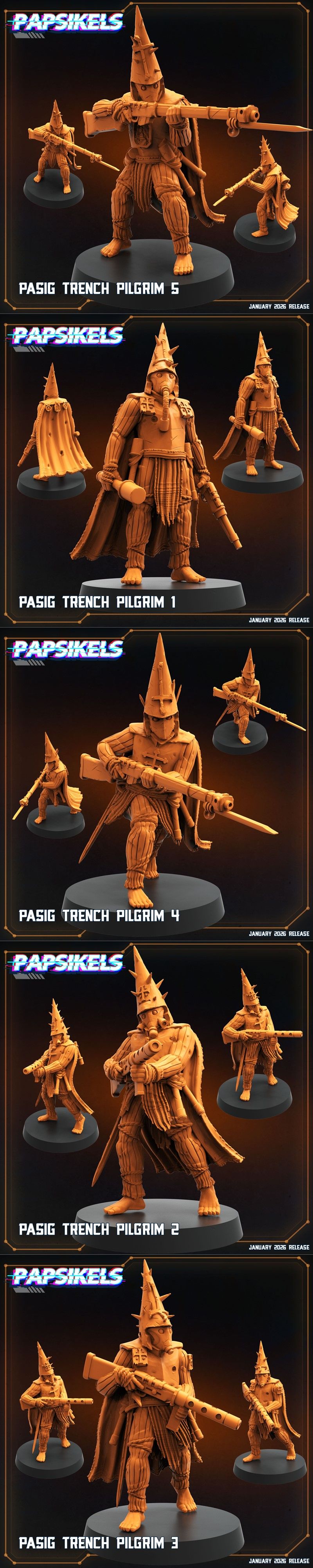 Papsikels迷你模型-匹斯奇 trench朝圣者-2026年3D打印模型|Papsikels Miniatures – Bonus Pasig Trench Pilgrims January 2026 – 3D Print Model STL
