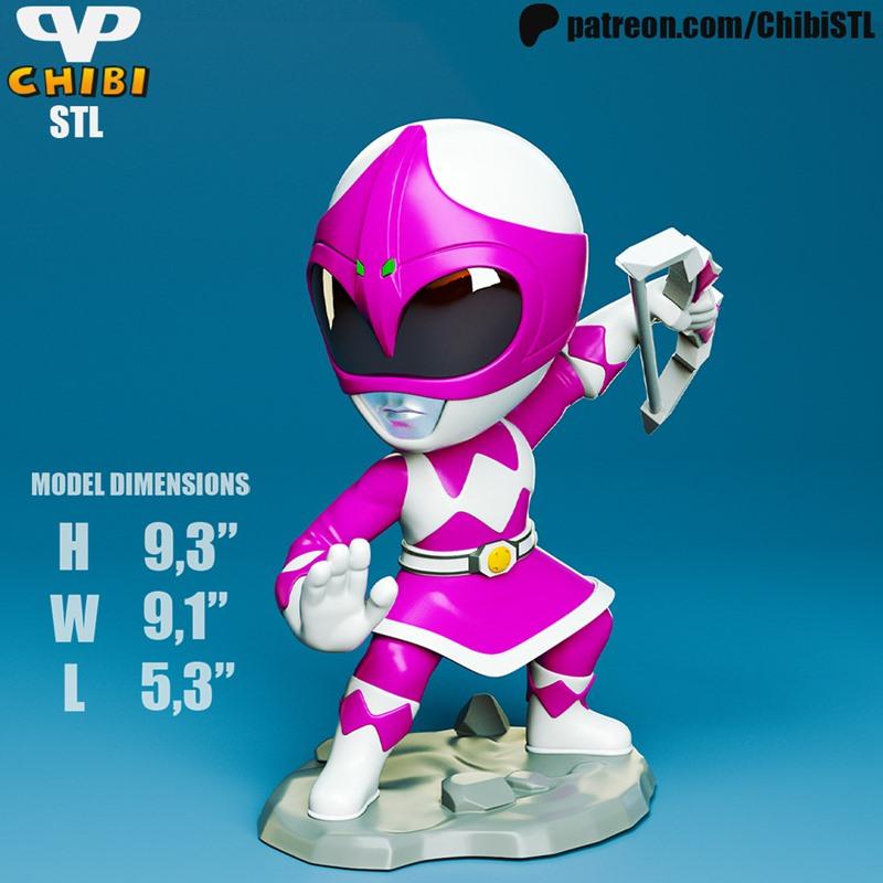 3DXM - 动漫游戏角色小熊粉红战士3D打印模型|3DXM – Pink Ranger Chibi – 3D Print Model STL