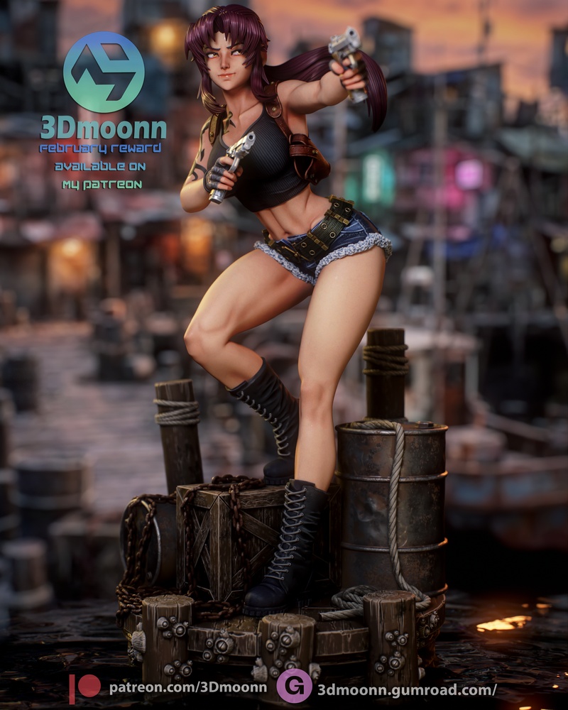 3D打印模型：黑礁海贼团·雷维|3Dmoonn – Black Lagoon – Revy – 3D Print Model