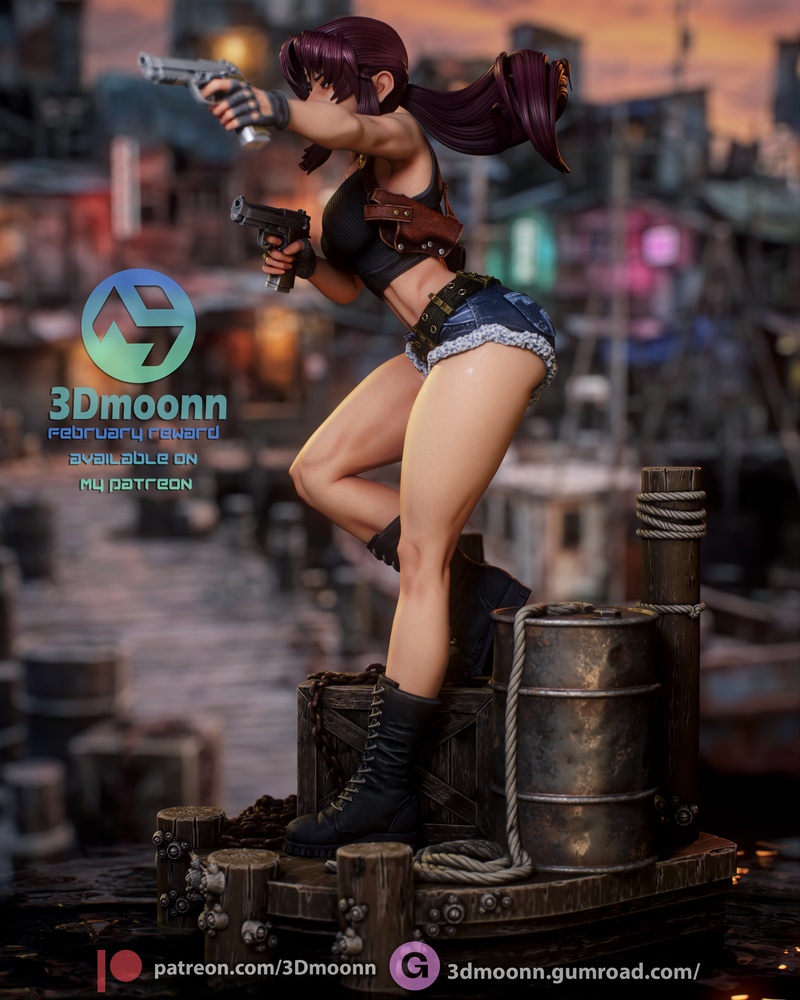 3D打印模型：黑礁海贼团·雷维|3Dmoonn – Black Lagoon – Revy – 3D Print Model