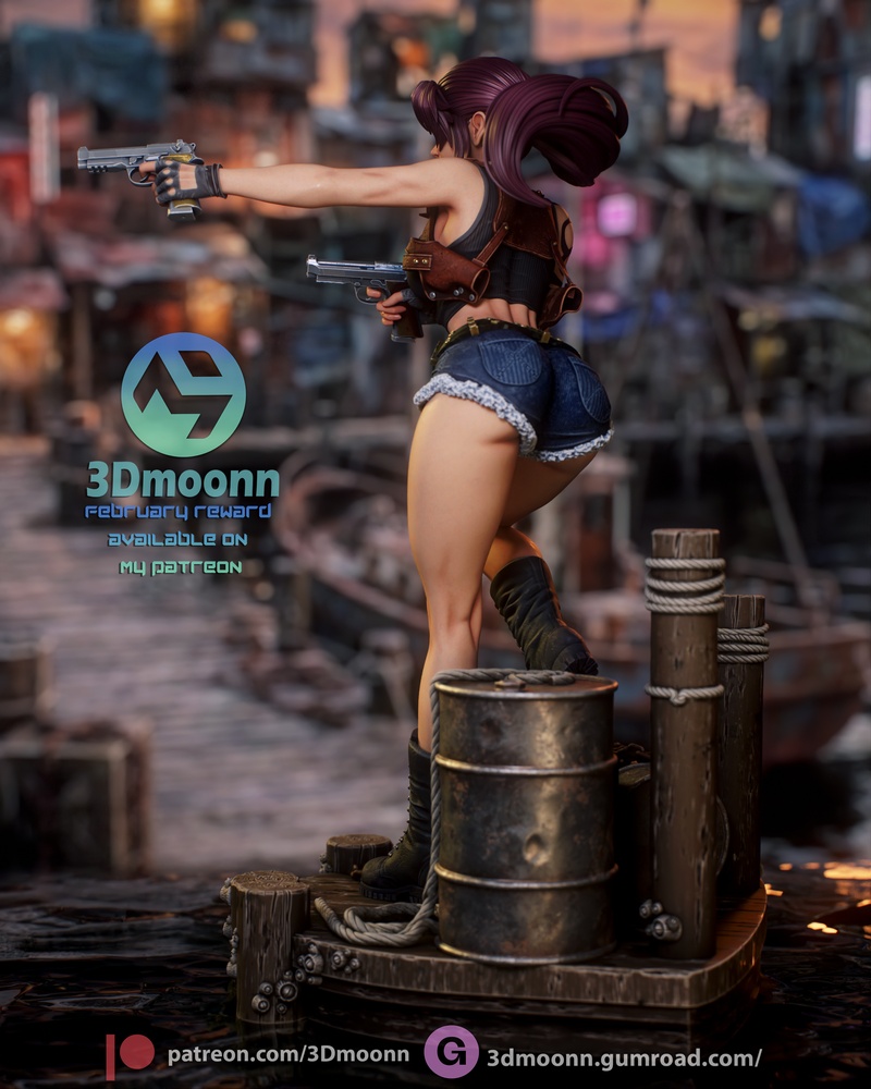 3D打印模型：黑礁海贼团·雷维|3Dmoonn – Black Lagoon – Revy – 3D Print Model