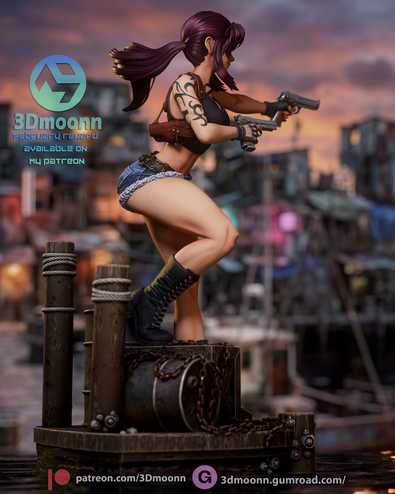 3D打印模型：黑礁海贼团·雷维|3Dmoonn – Black Lagoon – Revy – 3D Print Model