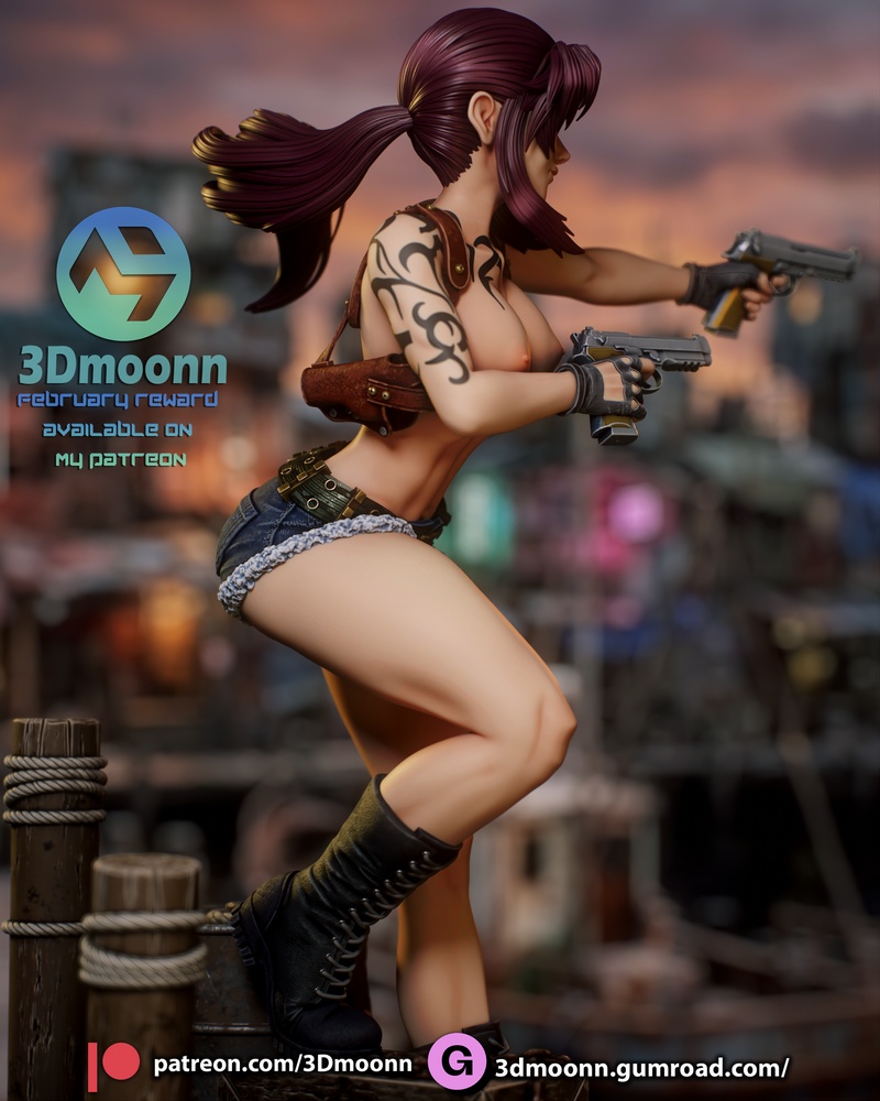 3D打印模型：黑礁海贼团·雷维|3Dmoonn – Black Lagoon – Revy – 3D Print Model