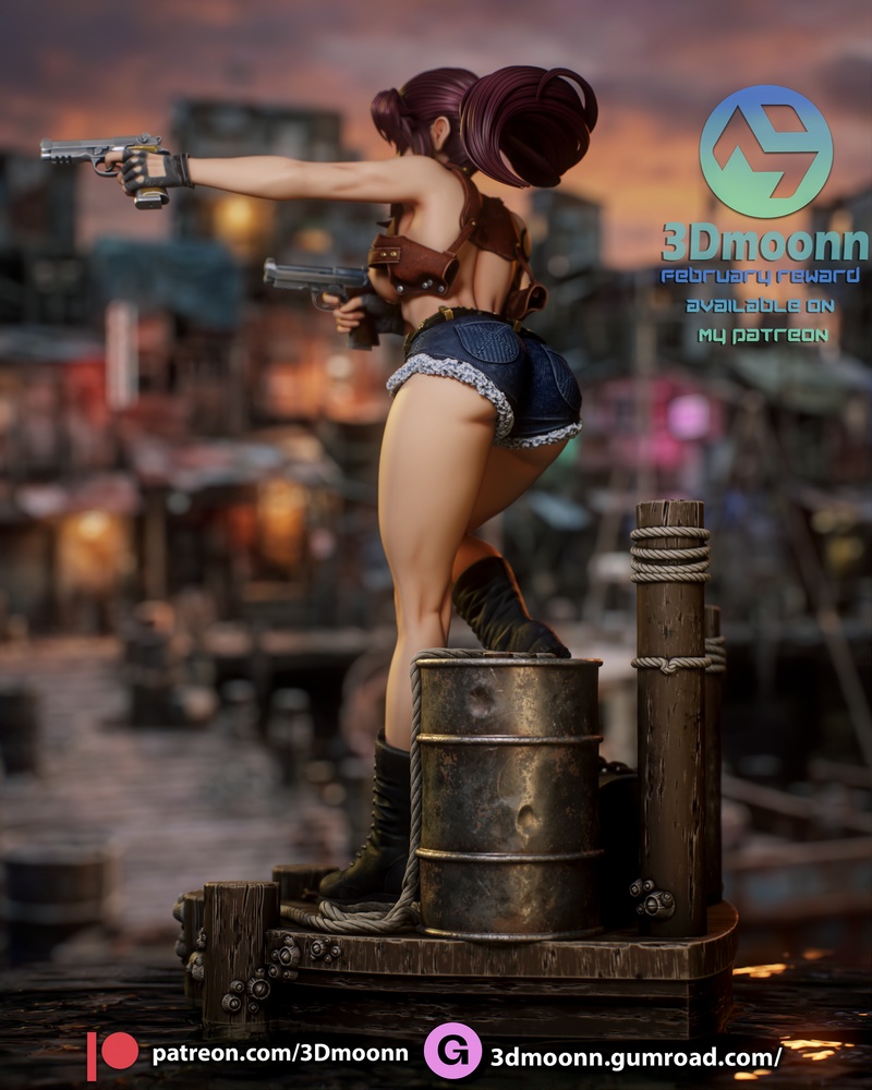 3D打印模型：黑礁海贼团·雷维|3Dmoonn – Black Lagoon – Revy – 3D Print Model