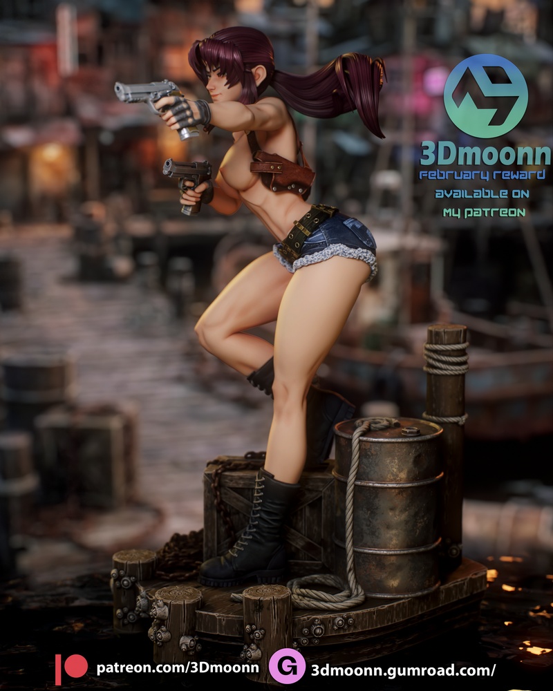 3D打印模型：黑礁海贼团·雷维|3Dmoonn – Black Lagoon – Revy – 3D Print Model