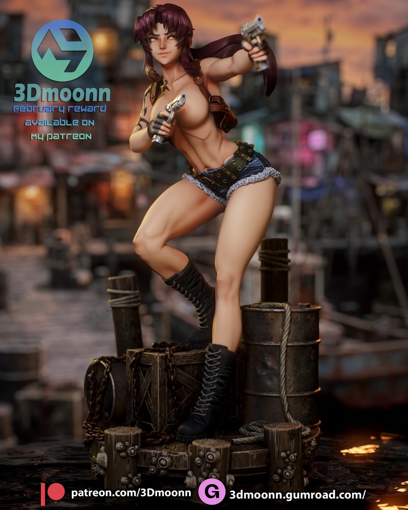 3D打印模型：黑礁海贼团·雷维|3Dmoonn – Black Lagoon – Revy – 3D Print Model