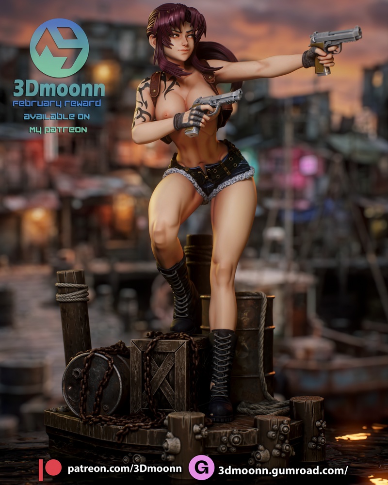 3D打印模型：黑礁海贼团·雷维|3Dmoonn – Black Lagoon – Revy – 3D Print Model