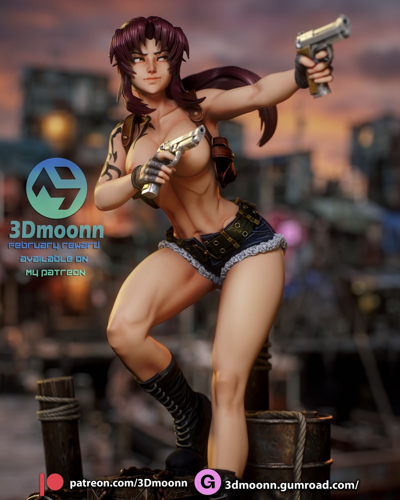 3D打印模型：黑礁海贼团·雷维|3Dmoonn – Black Lagoon – Revy – 3D Print Model