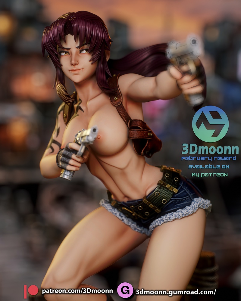 3D打印模型：黑礁海贼团·雷维|3Dmoonn – Black Lagoon – Revy – 3D Print Model