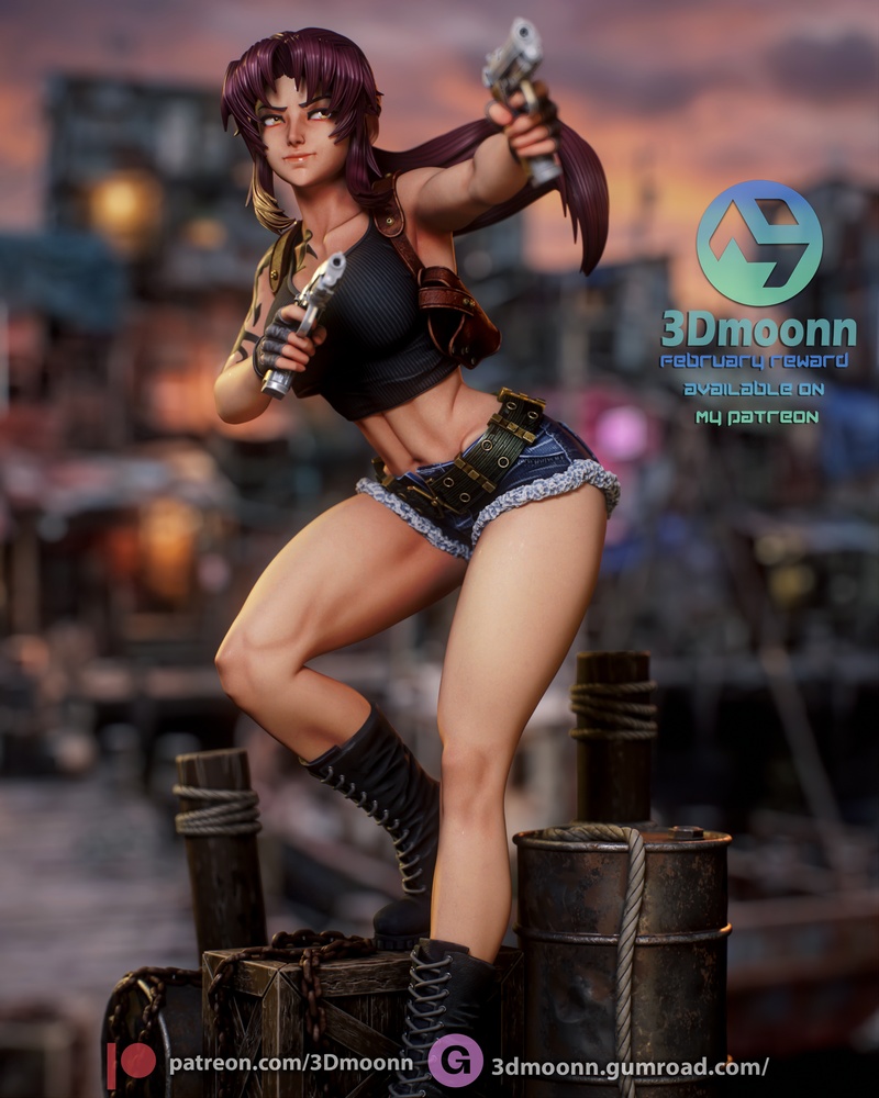 3D打印模型：黑礁海贼团·雷维|3Dmoonn – Black Lagoon – Revy – 3D Print Model